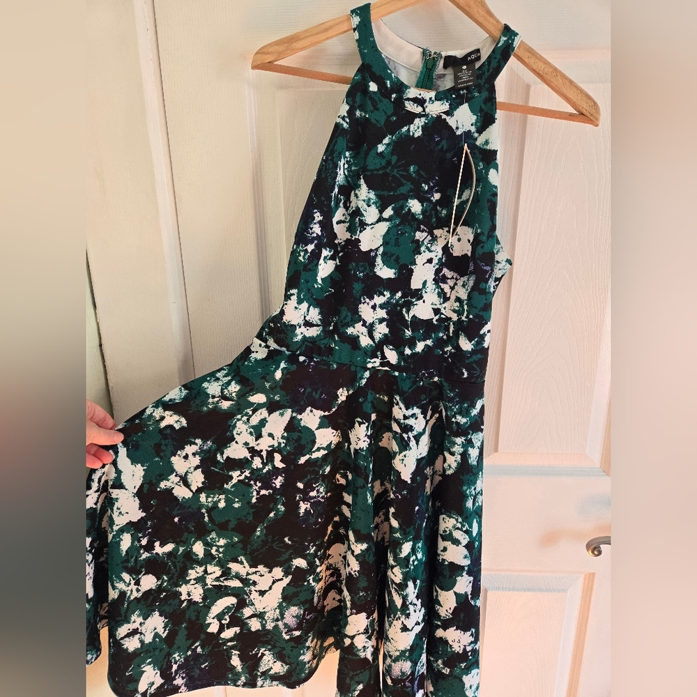 AQUA green abstract halter skater dress sz S, NWT - Picture 8 of 13